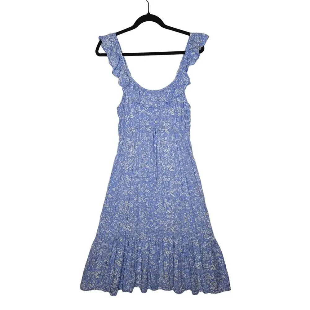 J.Crew Ruffle Midi Dress Floral Small Cottagecore Romantic Summer Tiered Boho